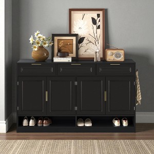 Mshliw 59.1" Farmhouse Sideboard with 3 Drawers & 4 Doors, Adjustable Shelf and Open Storage, Multi-Functional Buffet for Dining Room, Entryway - 1 of 4