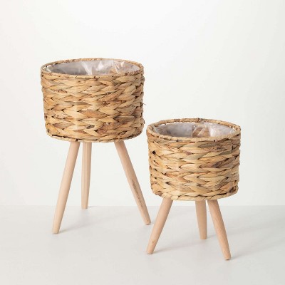 Sullivans Woven Planter Basket With Legs Set of 2, 15.5"H & 12"H Brown