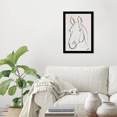 Wynwood Studio 15"x21" Stallion sketch III Wall Art Black Frame: Modern Farm Animal Canvas, Wood Composite