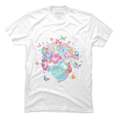 Men's Design By Humans Floral Butterfly Skull Funny Halloween Costume Hippie Flower By JeilJersey T-Shirt