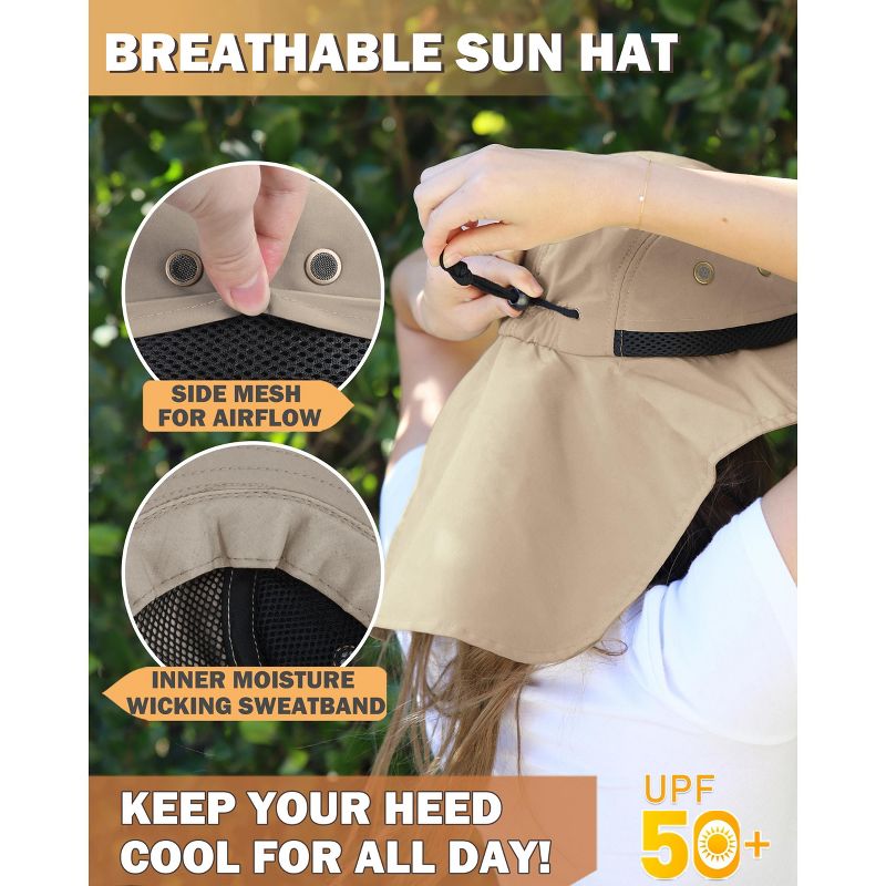 Solaris Neck Flap Wide Brim Sun Hat for Men Women, UV Sun Protection Yard Work Safari Hiking Hat, 6 of 10
