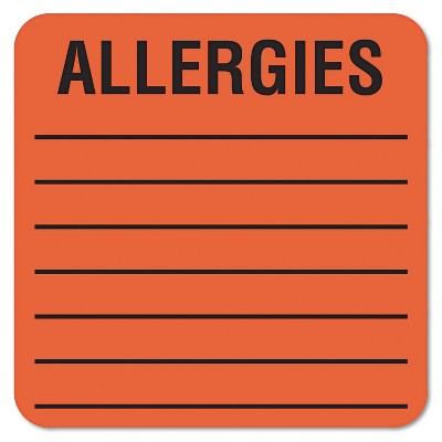 Tabbies Medical Labels for Allergies 2 x 2 Orange 500/Roll 40560