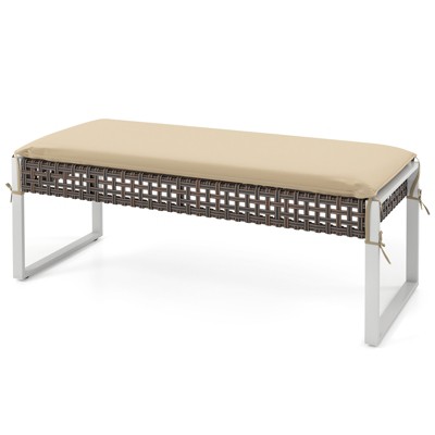 Tangkula 43 Inch Patio Rectangle Ottoman w/ Metal Legs & Seat Cushion