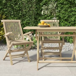 vidaXL Folding Patio Chairs Folding Lawn Chair 2 Pcs Gray Solid Wood Teak - 1 of 4