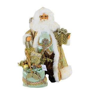 Karen Didion 17.25 In Sage Elegance Santa Lighted Ornate Santa Bag  Faux Fur Santa Figurines - 1 of 3