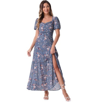 INSPIRE CHIC Women's Floral Smocked Square Neck Ruffle Beach Boho Maxi Dress
