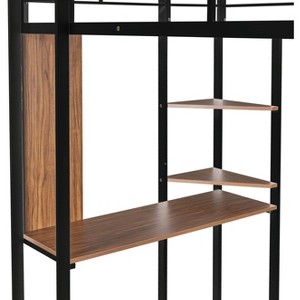 Gulches Twin Metal Loft Bed - 2 Wooden Shelves, Desk, 2 Ladders, Full Guardrails, Black - 1 of 4