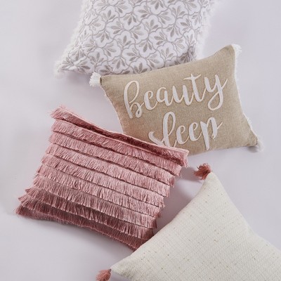 Loretta Gold and Blush Square Throw Pillow with Tassels - 18"