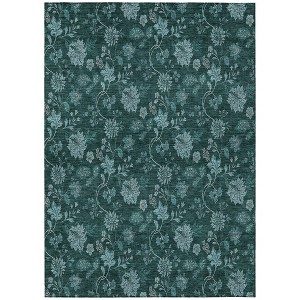 Teal Blue And Aqua Floral Washable Indoor Outdoor Area Rug - 1 of 4