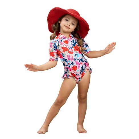 Girls Beach Garden One Piece Rash Guard Swimsuit - Mia Belle Girls, 7Y/8Y