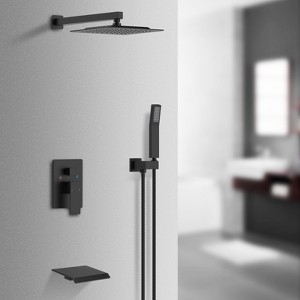 MAYEERTY Rain Shower System Brushed Nickel Tub Shower Faucet Set Square Rainfall Shower Head with Handheld Sprayer - 1 of 4