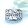 14K White Gold Plated Geometric Floral Ring With Crystals - 2 of 4