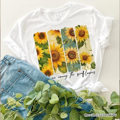 Find Me Among the Sunflowers T-Shirt, White and Natural Floral Tee for Trendy Women| OrnamentallyYou