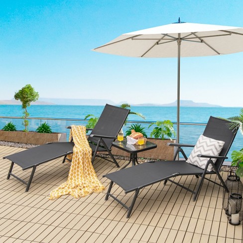 Costway Patio 2 PCS Folding Chaise Lounge Chair Outdoor Portable Reclining  Lounger Black