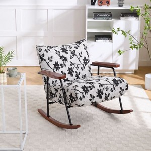 CAVINAS Mid-Century Rocking Chair with Walnut Wood Arms, Upholstered Lounge Accent Chair with Metal Frame and Support Foam - 1 of 4