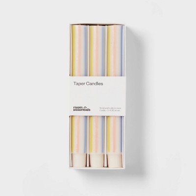 6pk Taper Candle Set Multicolor Stripe - Room Essentials™