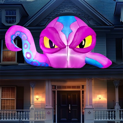 Joyfy 6.2 FT Halloween Inflatable Outdoor Decoration, Octopus Head with Tentacles Broke Out from Window Inflatable with LEDs for Window Yard Decor