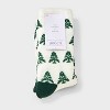 Women's Evergreen Trees Christmas Double Lined Cozy Crew Socks - Auden™ Ivory/Green 4-10 - 2 of 3