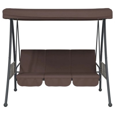Patio Swing Bench with Adjustable Canopy Coffee Brown Steel