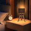 18" Industrial Wood Tripod Table Lamp with Linen Drum Shade and Metal Accents for Bedroom, Living Room, Study, or Hotel - 3 of 4