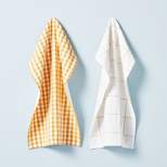 2ct Gingham & Stitched Grid Lines Kitchen Towel Set Gold/Cream - Hearth & Hand™ with Magnolia