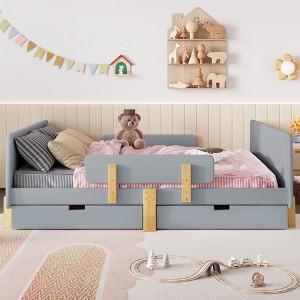 Okak Twin/Full Size Platform Beds with Storage Drawers & Hooks,Solid Wood Bed Frame for Kids,Teens,No Spring Box Needed - 1 of 4