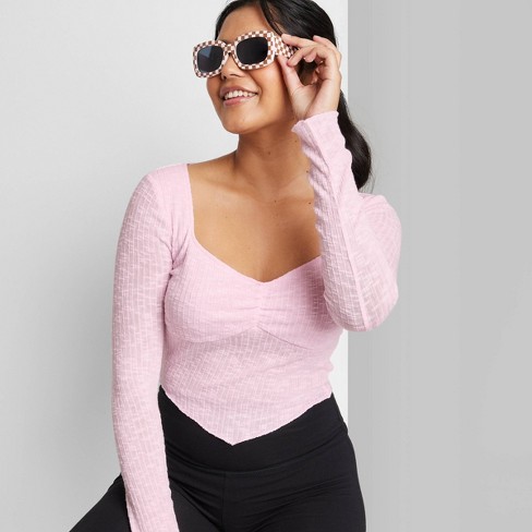 Women's Long Sleeve Fitted Sweetheart Neck T-shirt - Wild Fable™ Pink M :  Target