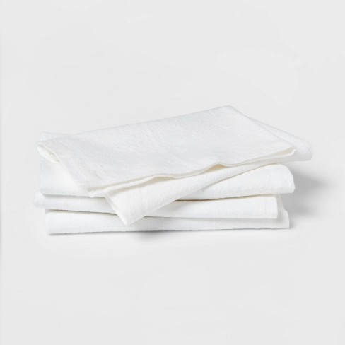 All Cotton and Linen Napkins - Napkins Cloth Washable - Cloth Napkins Set of 4 - White Hemstitched Napkins - Cotton Dinner Napkins - Farmhouse Napkins