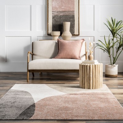 4' x 6' Red and Beige Abstract Synthetic Area Rug