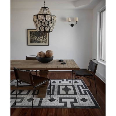 Ivory and Black Rectangular Synthetic Area Rug