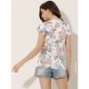 INSPIRE CHIC Women's Satin Stand Collar Work Cap Sleeve Floral Blouse - 3 of 4