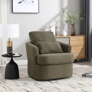 33"W Swivel Barrel Chair Accent Chair Round Sofa Chair Club Chair Leisure Arm Chair with Cushion, Teddy/PU-ModernLuxe - 1 of 4