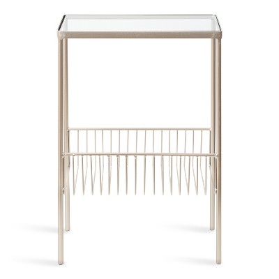 Trubey Gold Metal and Glass Side Table with Storage Rack