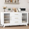 56" Sideboard Buffet - 2 Fluted Glass Doors & 3 Drawers, Modern Coffee Bar Cabinet for Kitchen/Dining - White - 2 of 4