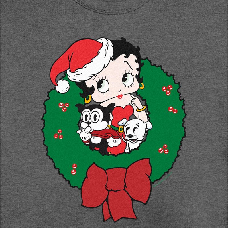 Men's Betty Boop Christmas Characters Wreath Sweatshirt, 2 of 5