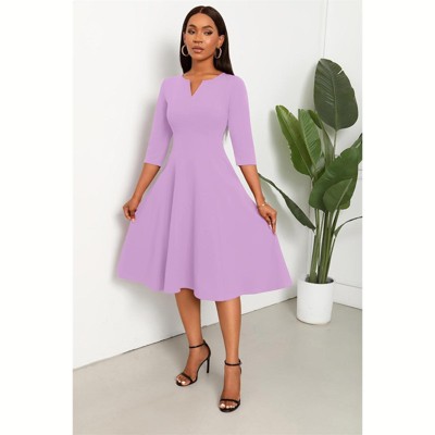 Clotth Women's Midi Dress - 3/4 Sleeve V Neck, A-Line Fit and Flare, Cocktail Wedding Guest Work Dress with Pockets
