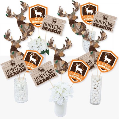 Big Dot of Happiness Gone Hunting - Deer Hunting Camo Baby Shower or Birthday Party Centerpiece Sticks - Table Toppers - Set of 15