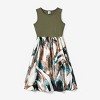 PATPAT Family Matching Outfits Women Girls Splicing Floral Leaf Midi Dresses and Colorblock Short-sleeve Shirts - 2 of 4