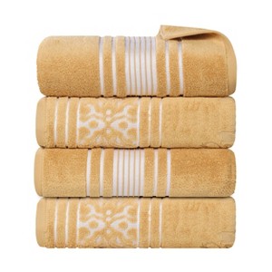 Zero Twist Cotton Solid and Floral Jacquard Bath Towel Set of 4 by Blue Nile Mills - 1 of 4