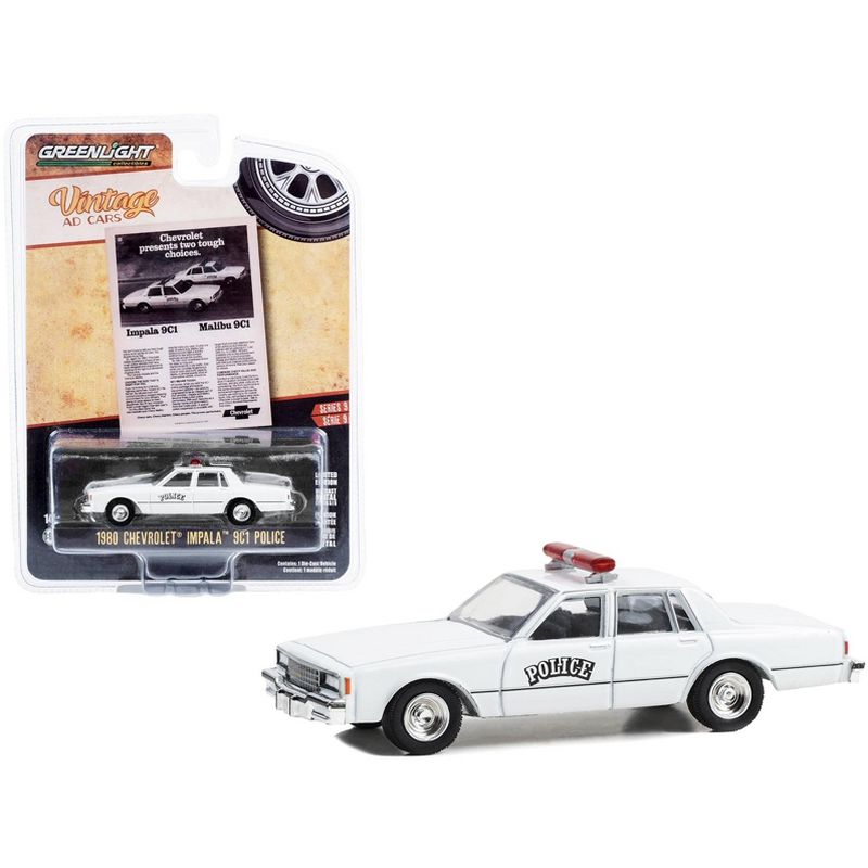 1980 Chevrolet Impala 9C1 Police White "Vintage Ad Cars" Series 9 1/64 Diecast Model Car by Greenlight, 1 of 4