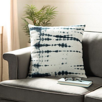 Beige and Blue Abstract Cotton Throw Pillow