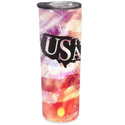 Elanze Designs USA Flag Red Fireworks 20 ounce Stainless Steel Travel Tumbler