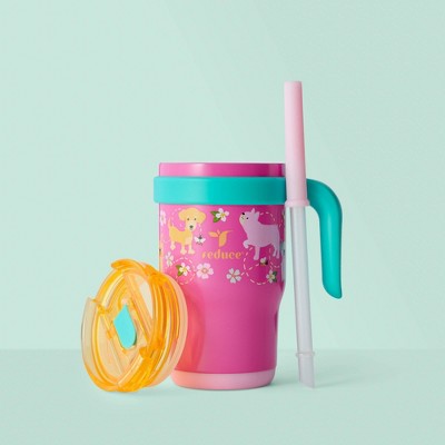 Reduce 14oz Coldee Vacuum Insulated Stainless Steel Straw Tumbler Bright Pink: Kids Leakproof Drinkware