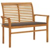 vidaXL Outdoor Patio Bench Garden Bench with Cushion for Porch Solid Wood Teak - Taupe - 2 of 4