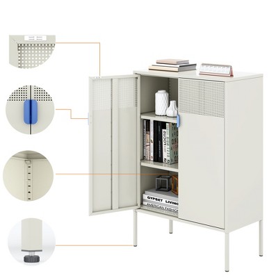 Metal Storage Cabinet with 2 Adjustable Shelves,  Locking Cabinet for  Home,Shoes, Office, Dining Room