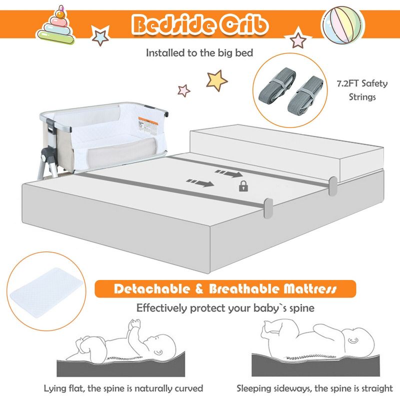 Costway Baby Bassinet Bedside Sleeper w/Storage Basket & Wheel for Newborn, 5 of 11