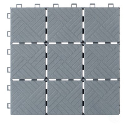 Gardenised Gray Interlocking Garden Path Tiles Outdoor Flooring Decorative Floor Grass Paver, Pack of 5