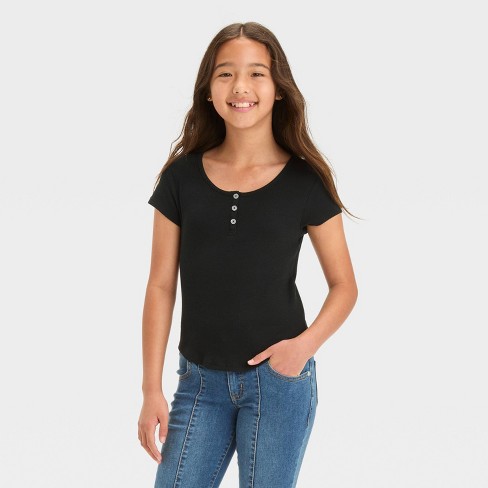 Girls Button Front Henley T shirt Art Class Target