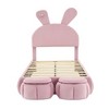YOOCOZZ Upholstered Wood Platform Bed with Adjustable Cartoon Ear-shaped Headboard and LED Light, Storage Stools - Pink - 2 of 4