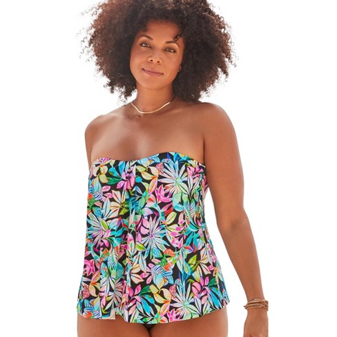 Swimsuits For All Women's Plus Size Flyaway Bandeau Tankini Top - 8, Multi  Tropical : Target